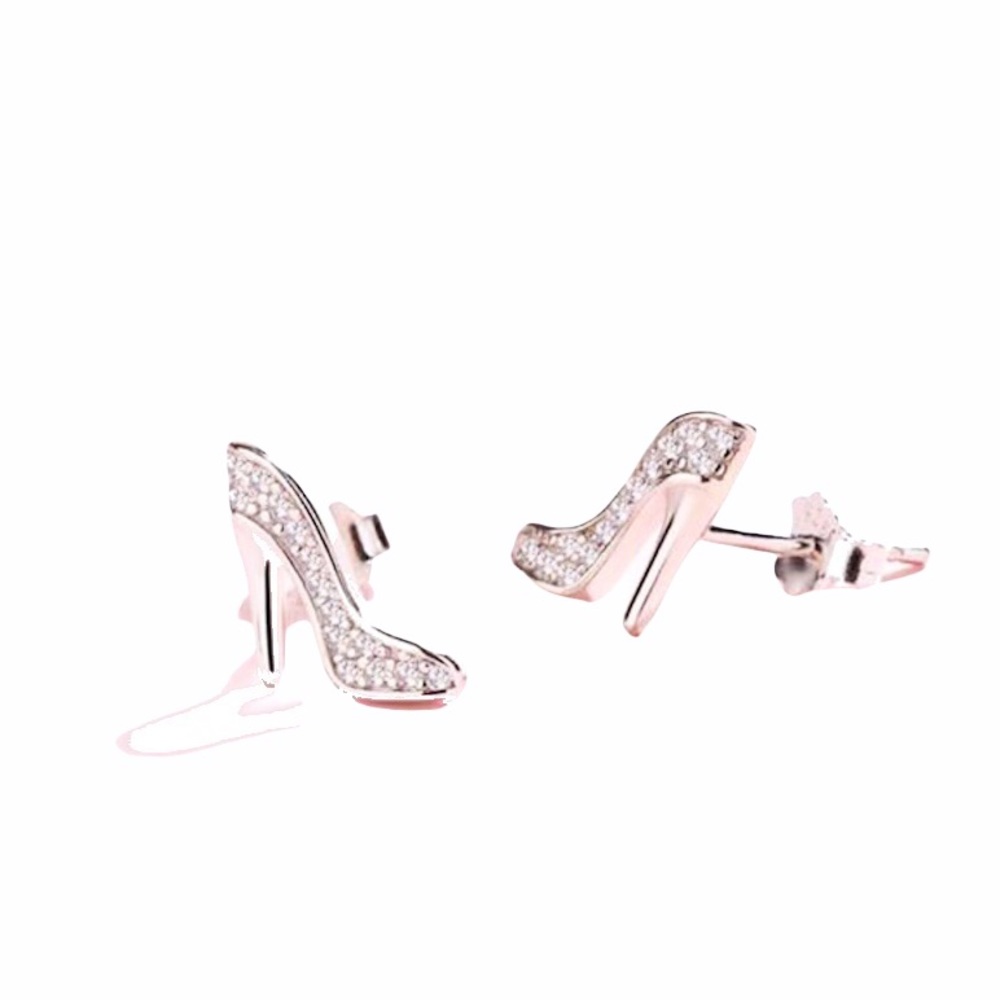 Sterling Silver Stiletto Heel Shoes Swarovski Stud Earrings Statement Jewelry - Picture 5 of 13